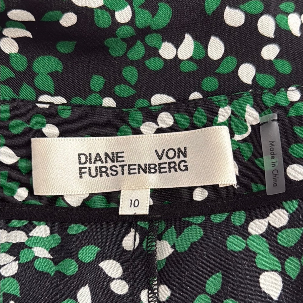 Diane Von Furstenberg Floral Green Black White Wide Leg High Rise SILK Pants - Picture 11 of 13